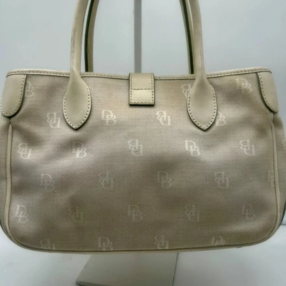 Dooney & Bourke DB Monogram Logo Purse Off White Ivory Canvas Leather Top Handle